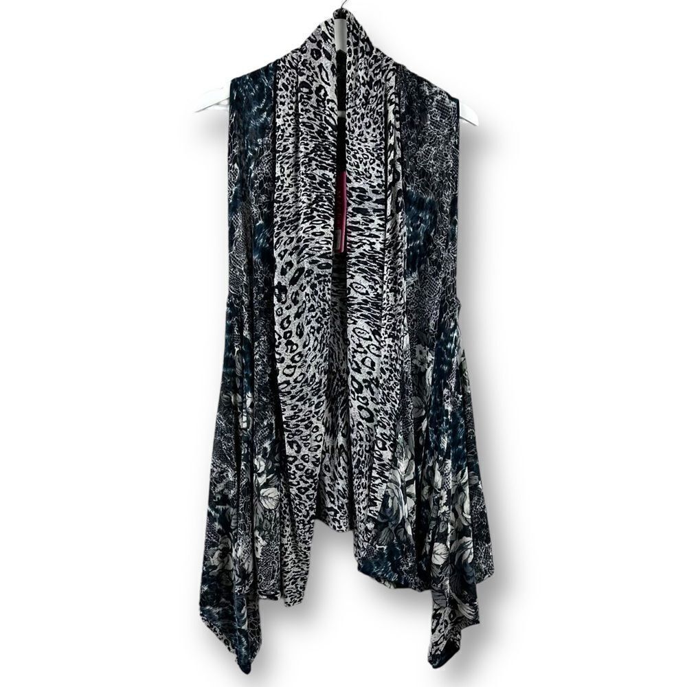 Mechant animal and floral print‎ sheer sleeveless kimono vest NWT size XL